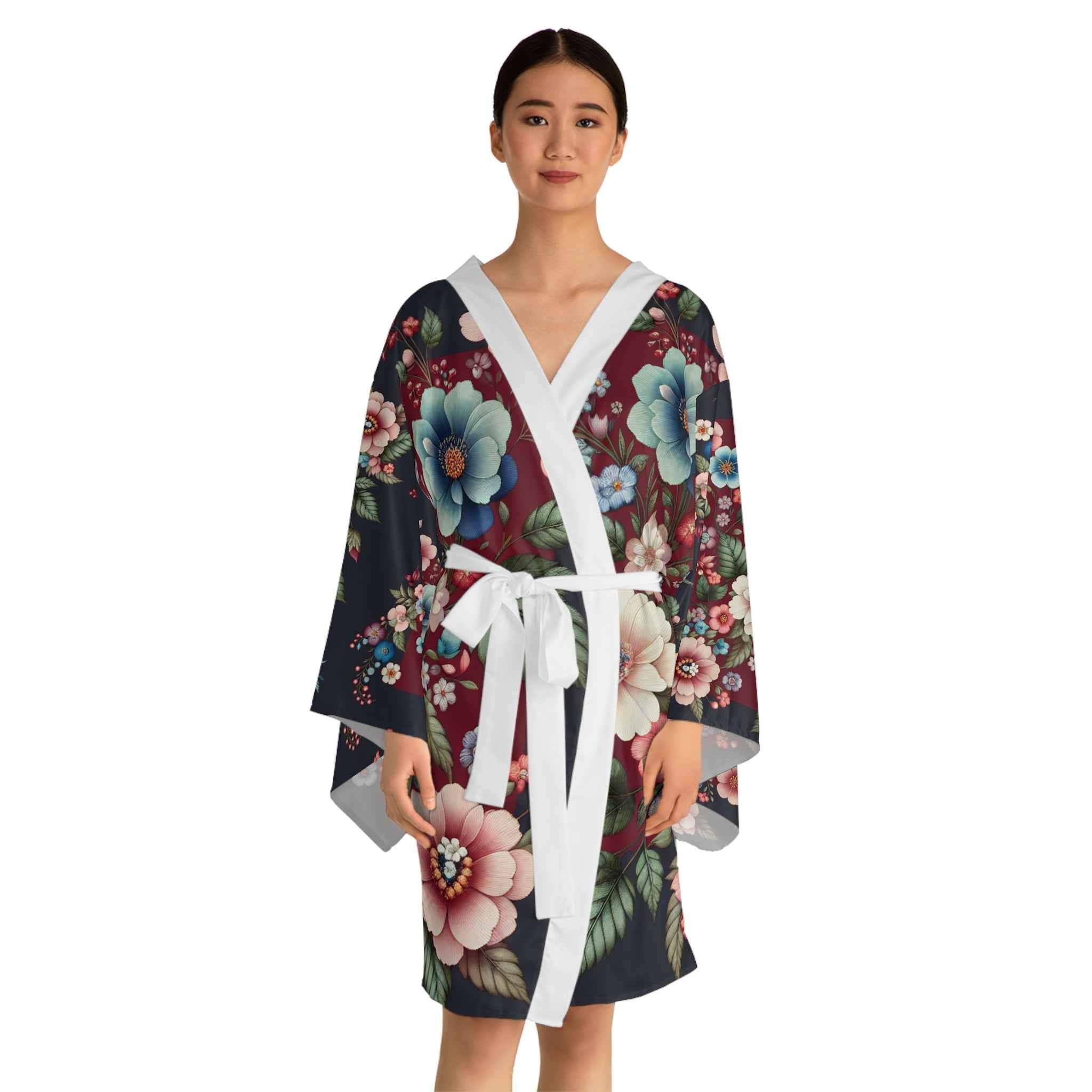 Floral Kimono Robe - Cozy Women's Loungewear for Relaxation, Elegant Bathrobe Gift for Her in Spring Style - Rosetta Creative Boutique